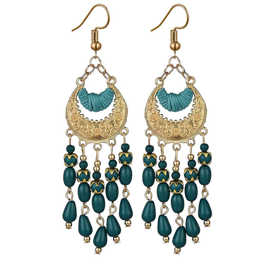 Ethnic style tassel bead earrings