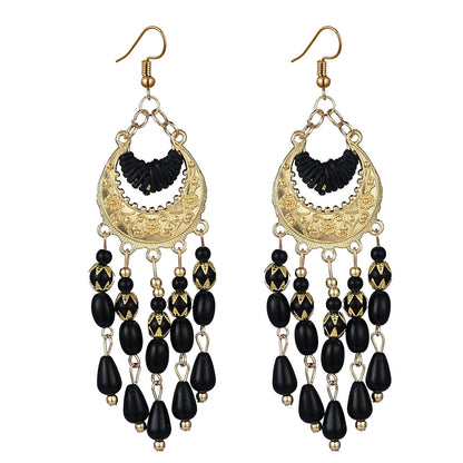 Ethnic style tassel bead earrings